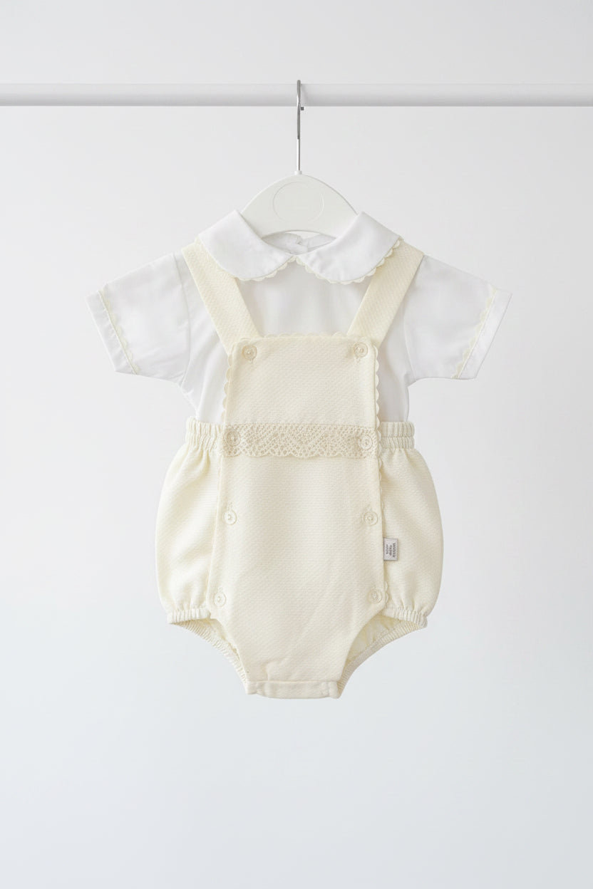 Baby boys cream waffle romper with shirt