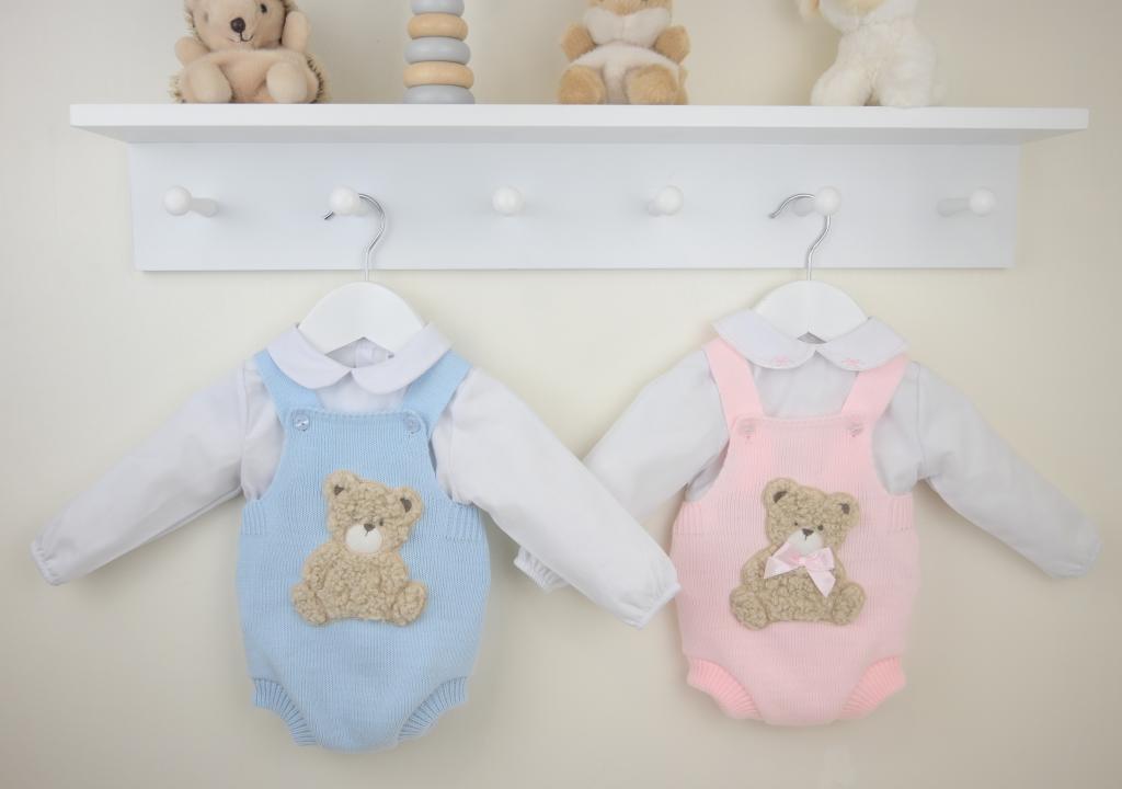 Baby girls knitted "Bear" Dungaree Set