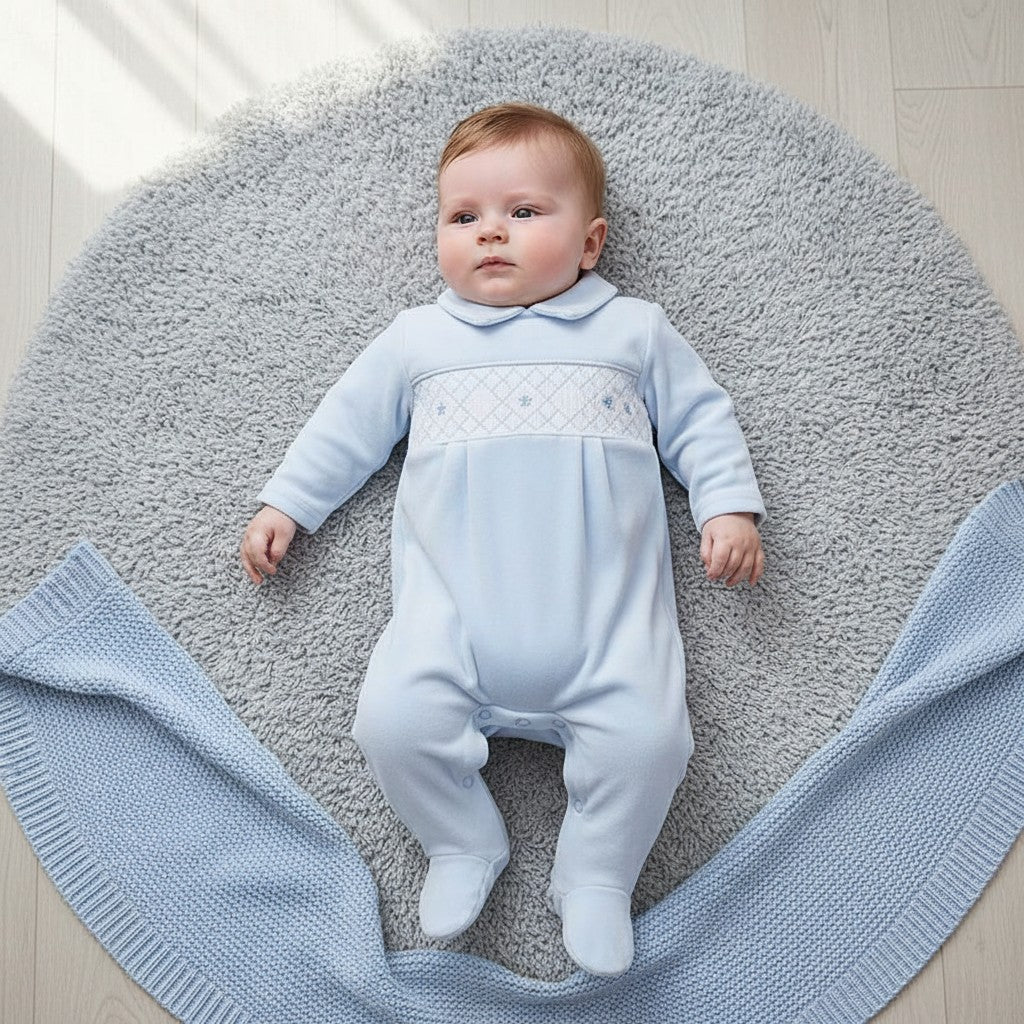 Baby boys Velour Star Smocked all in one