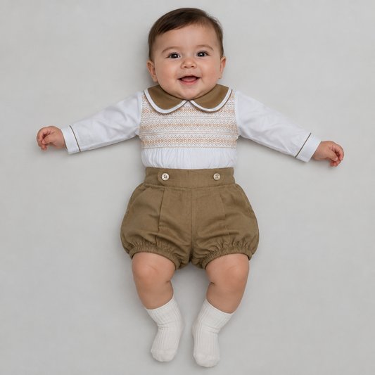 Baby boys Latte smocked two piece set