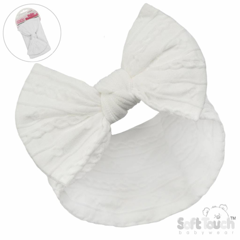 White cable headband with bow