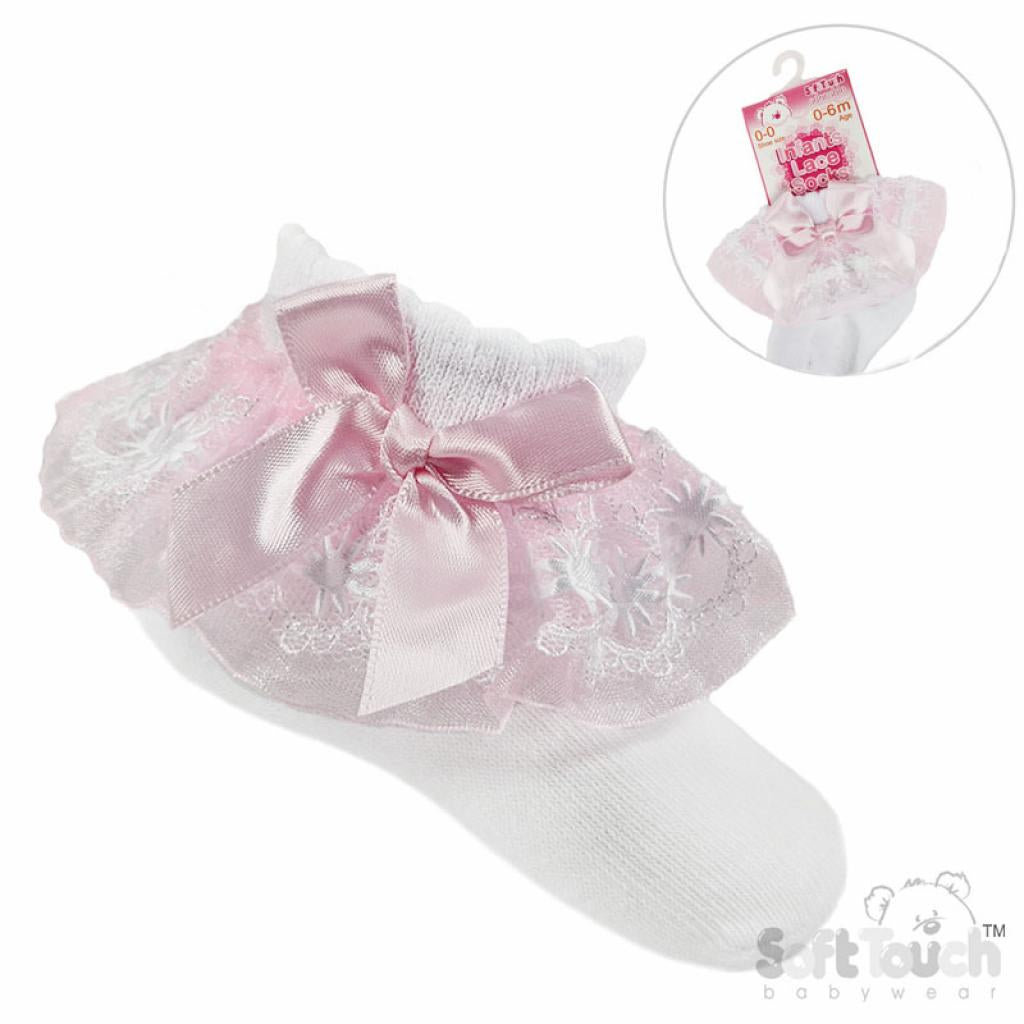 Baby girls pink Organza Lace Socks