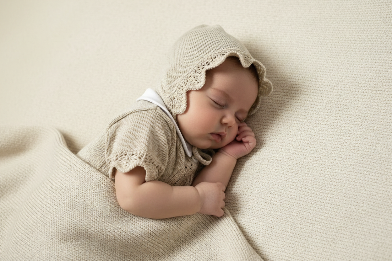 Baby girls Portuguese knitted set with bonnet - One size only