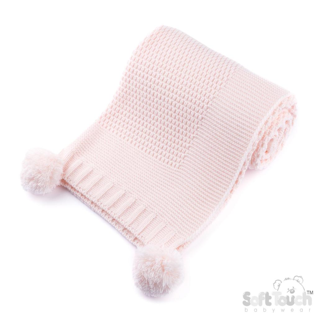 Pink Elegance Ribbed Wrap with Pom Poms
