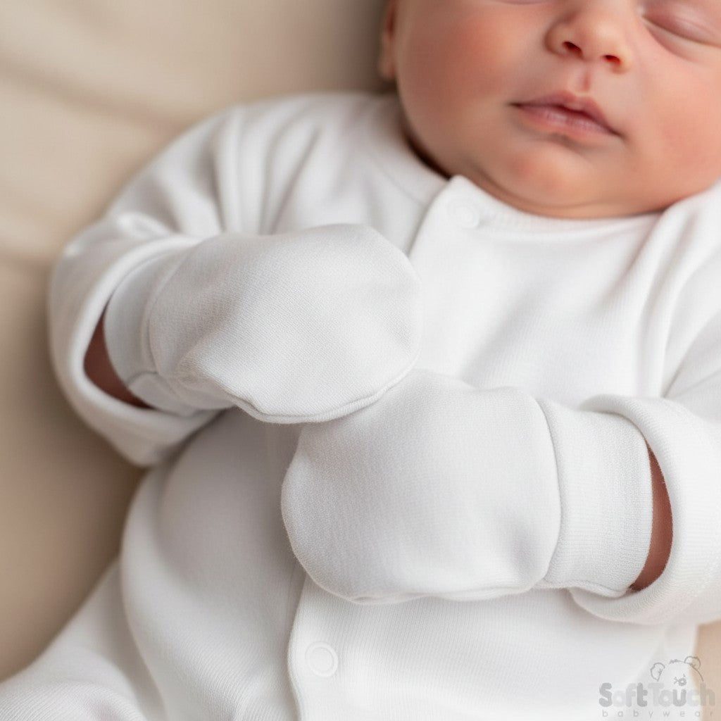 Unisex white cotton scratch mittens