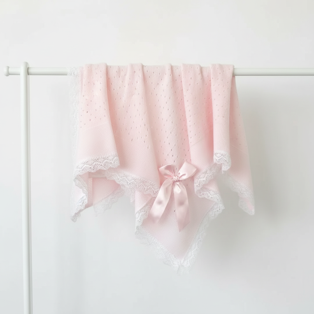 Crochet lace and ribbon shawl - Pink