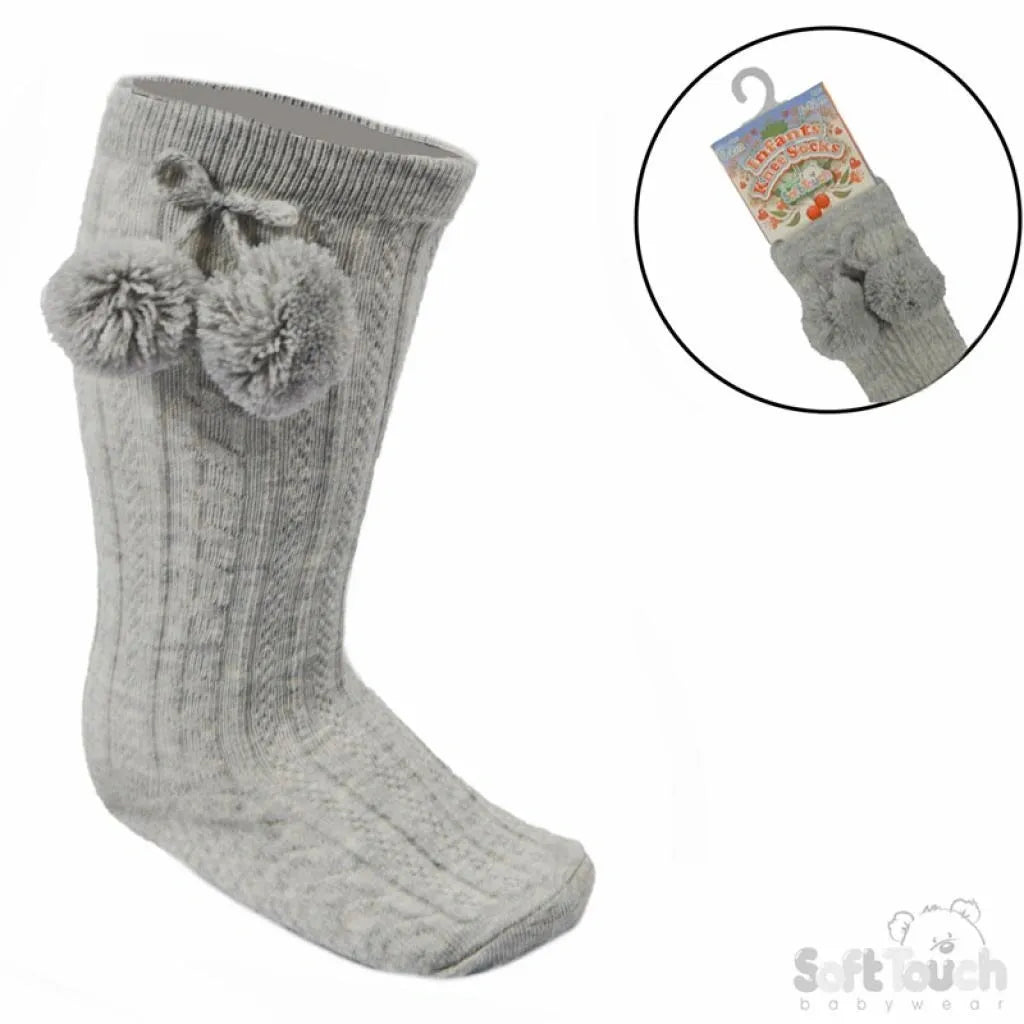 Baby boys Grey knee high pom socks