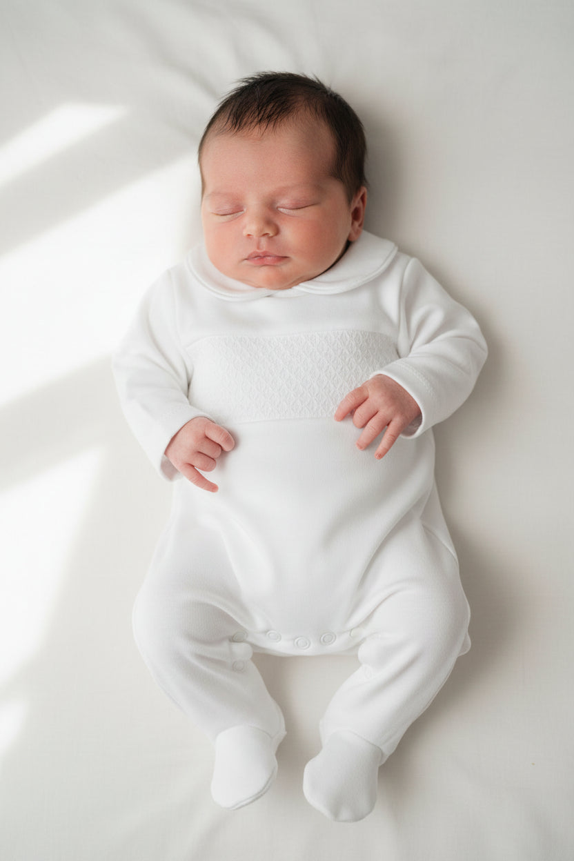 White Unisex smocked all in one