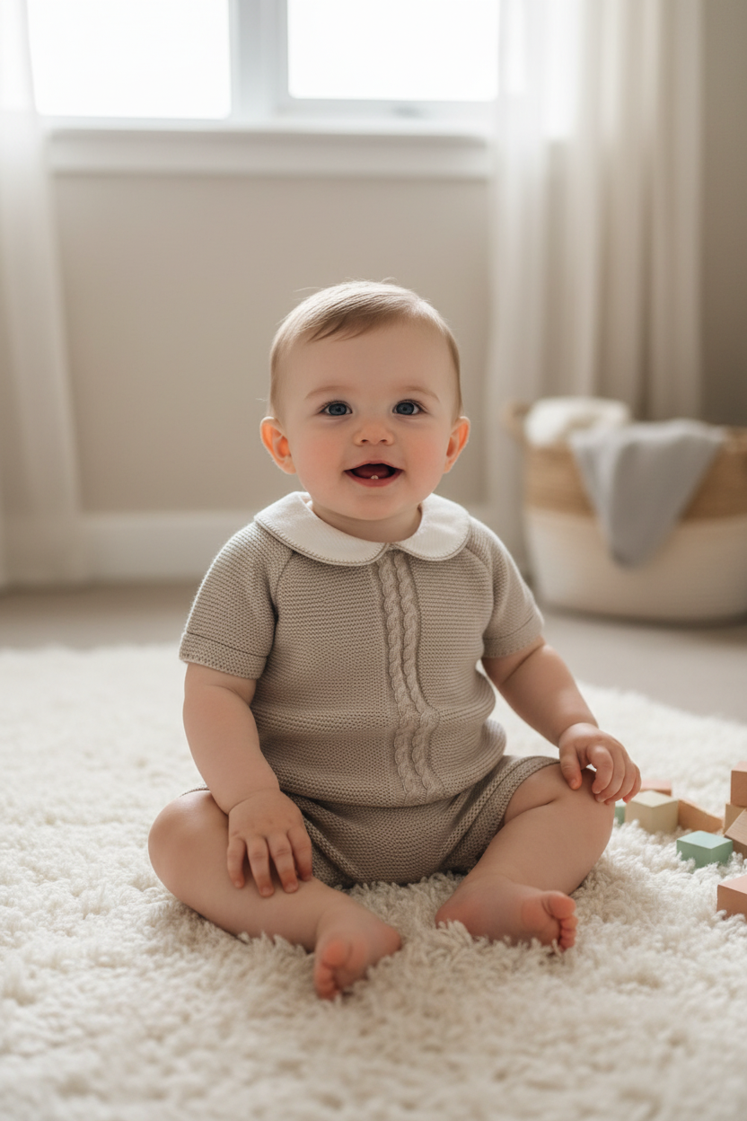 Baby boys beige cable knit set