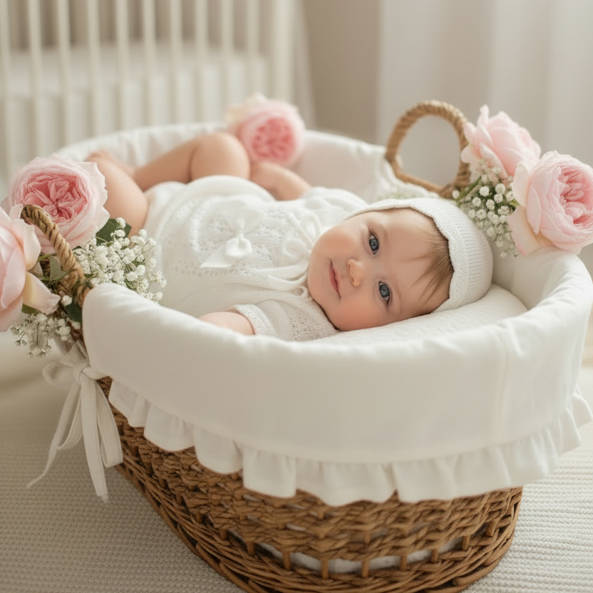 Baby girls knitted set with bonnet