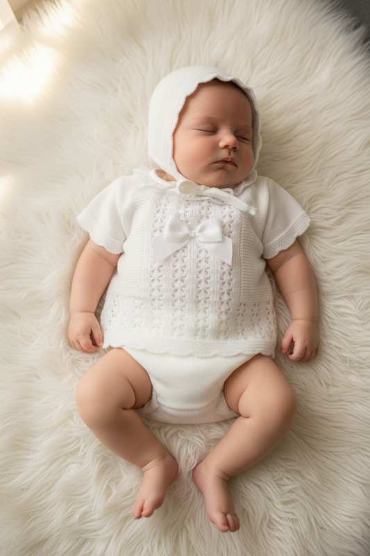 Baby girls knitted set with bonnet
