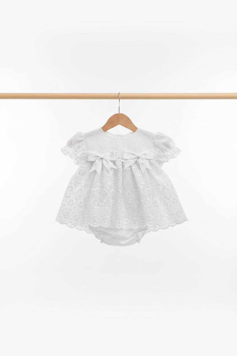 Baby girls white Broderie dress with knickers