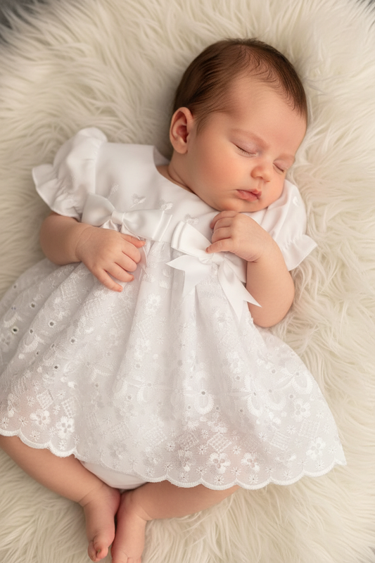 Baby girls white Broderie dress with knickers