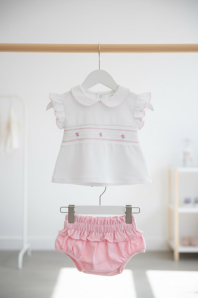 Baby girls pink smocked cotton set