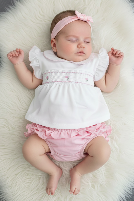 Baby girls pink smocked cotton set
