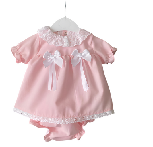 Pink double bow dress with knickers
