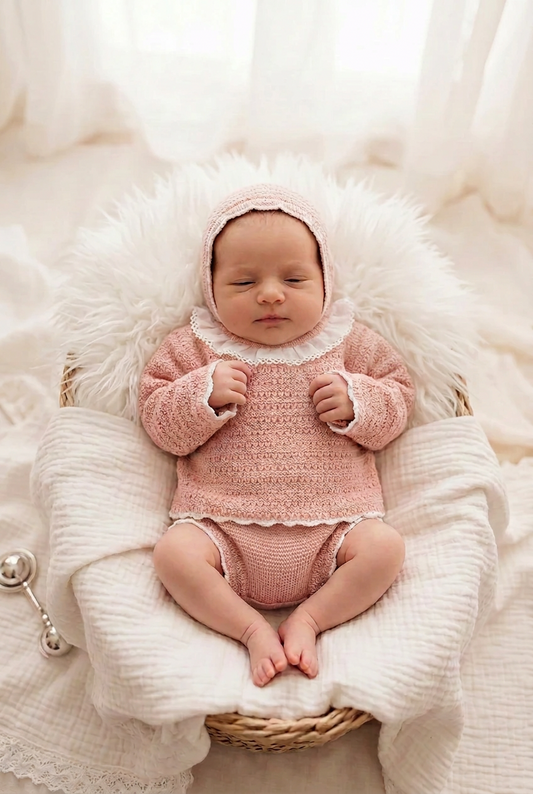 Baby girls knitted set with bonnet