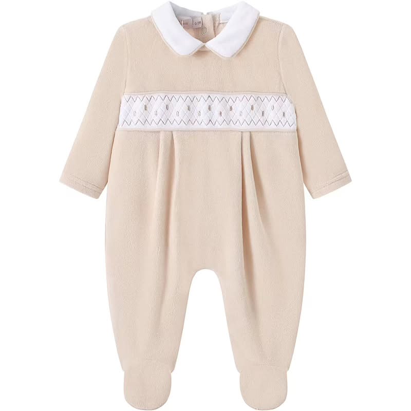 Unisex Velour Polka Dot Smocked All in One
