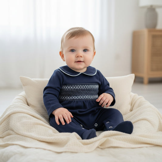 Baby boys  navy smocked all in one