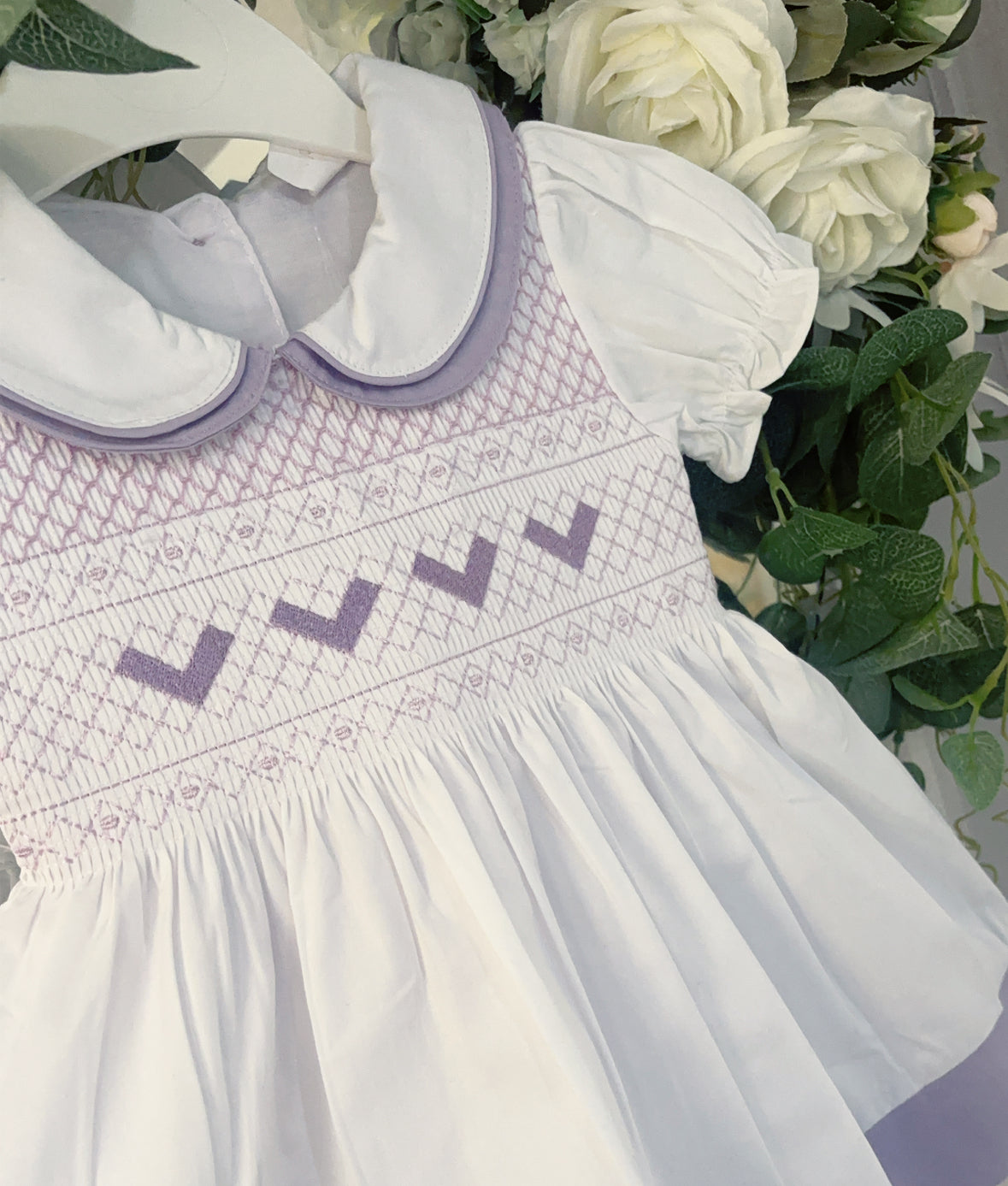 Baby girls smocked dress with knickers and headband