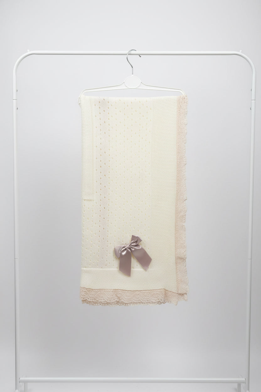 Crochet lace and ribbon shawl