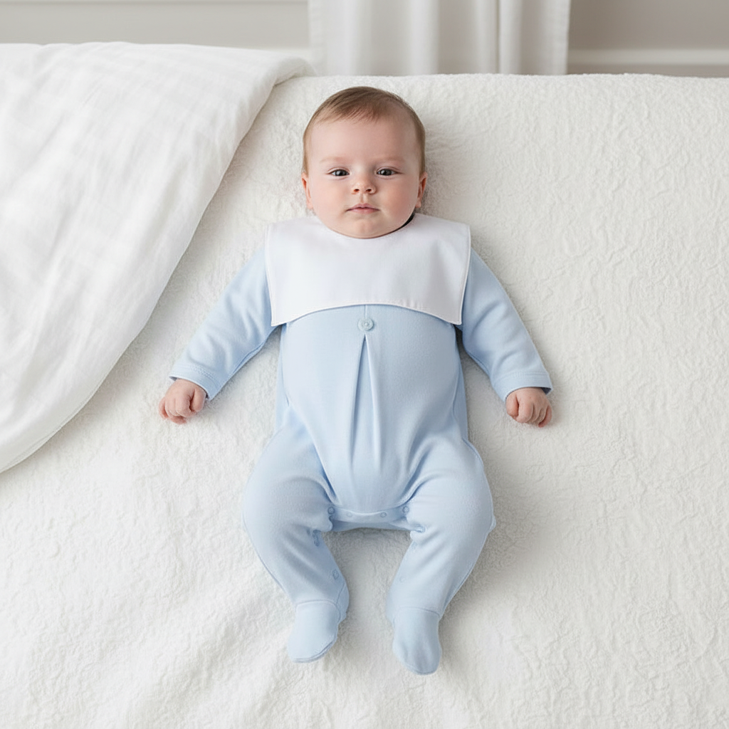 Baby boys Cotton Square Collar Mock Bib all in one