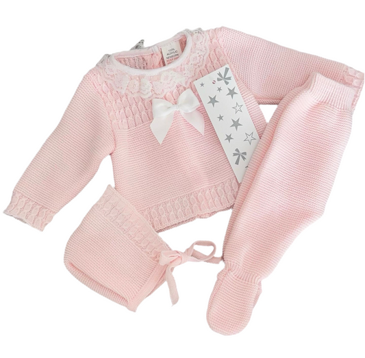 Portuguese lace collar knitted set with bonnet - One size only Nb-3m