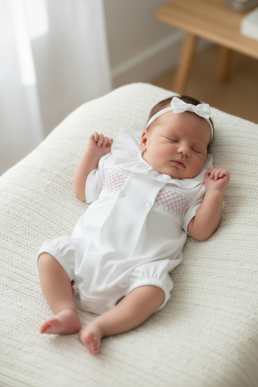 Baby girls cotton smocked romper