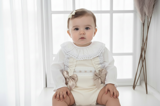 Baby girls cream slotted ribbon set