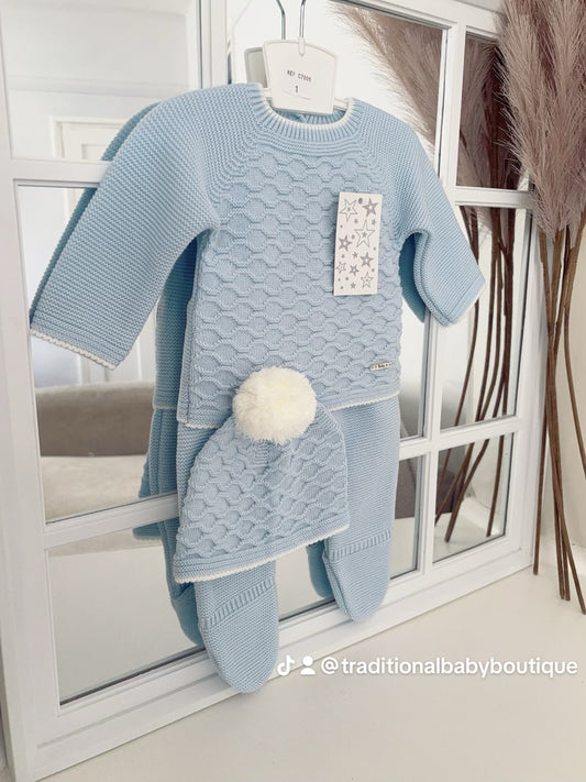 Baby boys knitted honeycomb set with hat