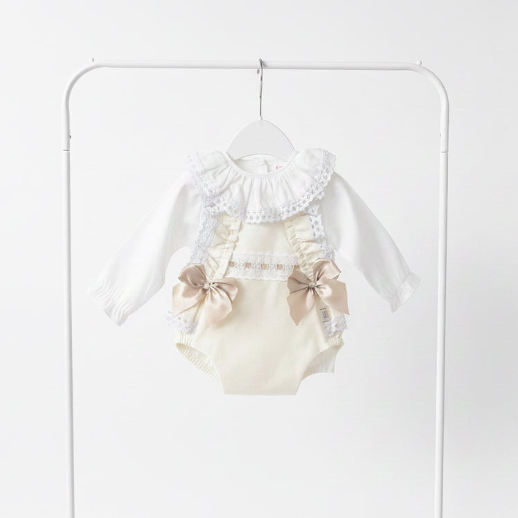 Baby girls cream slotted ribbon set