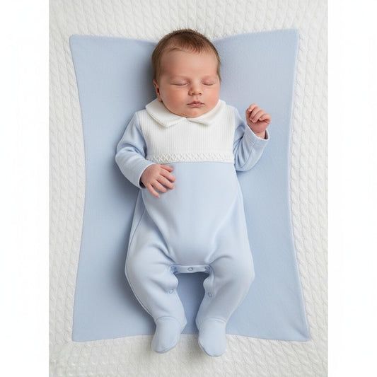 Baby boys Blue Cotton Classic Collar All in One