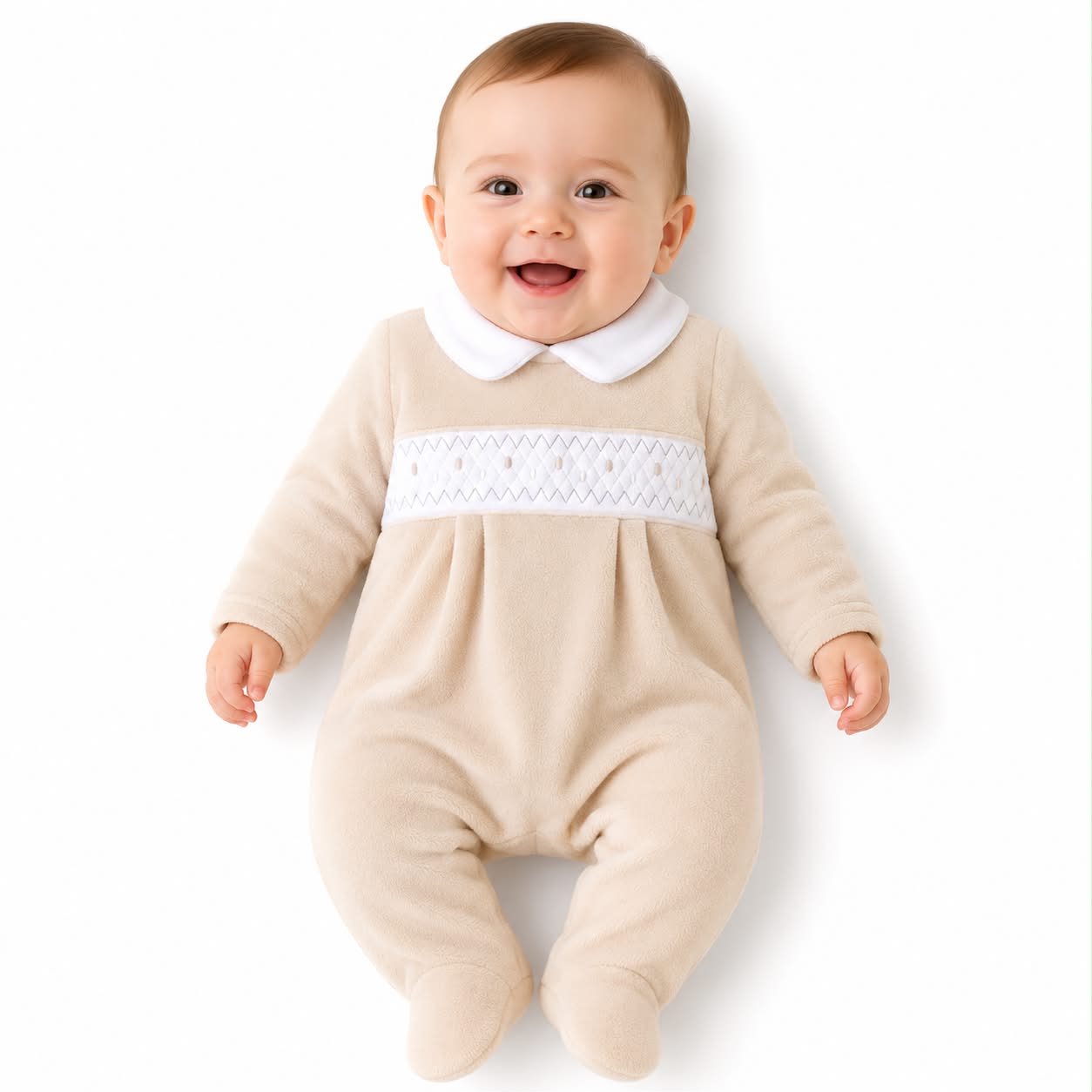 Unisex Velour Polka Dot Smocked All in One