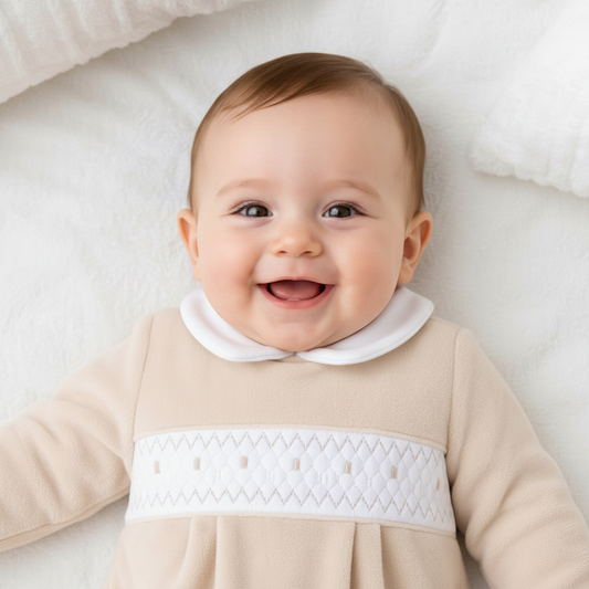 Unisex Velour Polka Dot Smocked All in One
