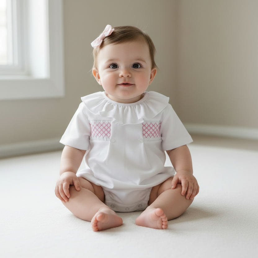 Baby girls cotton smocked romper