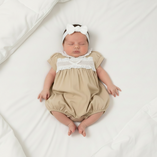 Baby girls Linen "Smocked " Romper