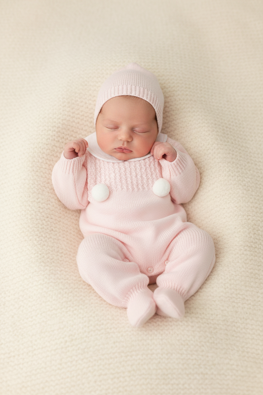 Baby girls knitted all in one with bonnet