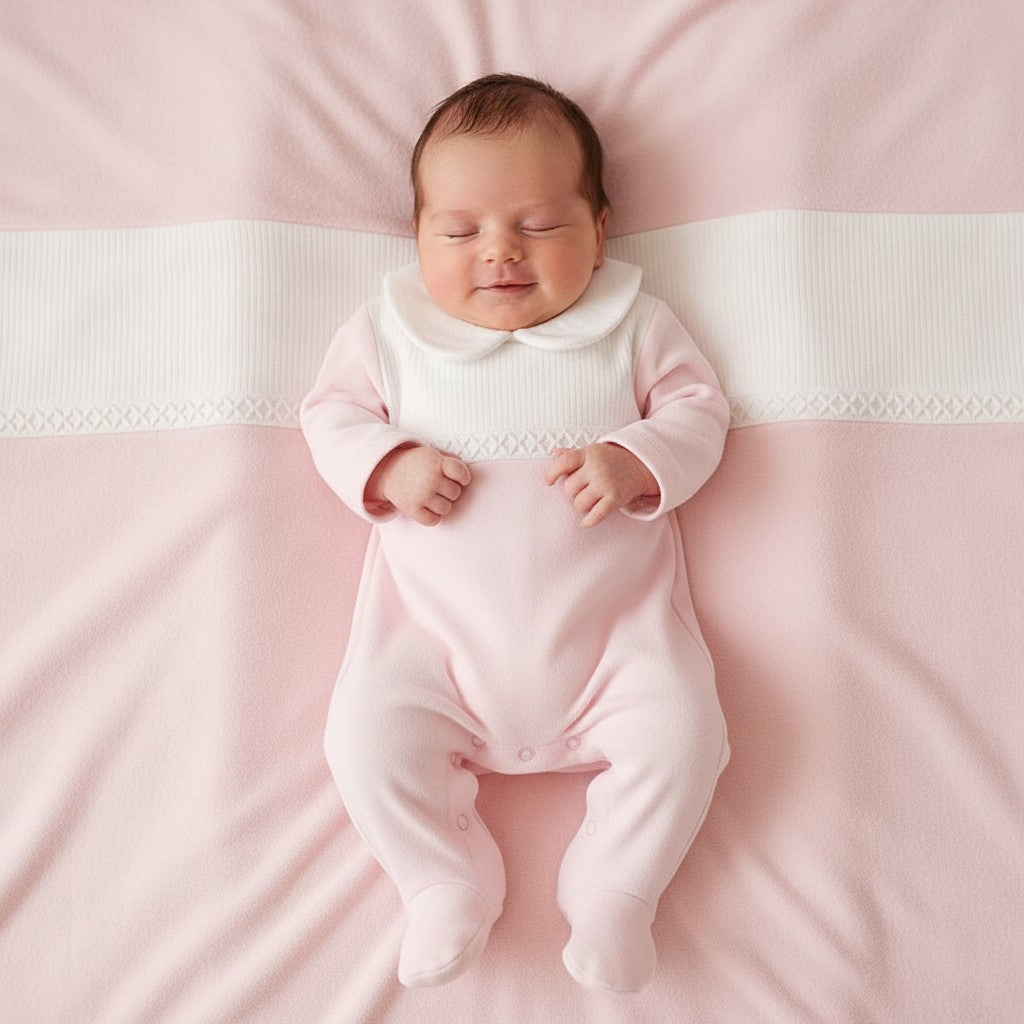 Baby girls Pink Cotton Classic Collar All in One