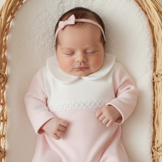 Baby girls Pink Cotton Classic Collar All in One