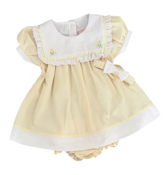 Baby girls yellow dress with knickers & headband