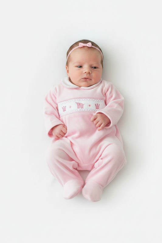 Baby girls velour smocked elephant all in one