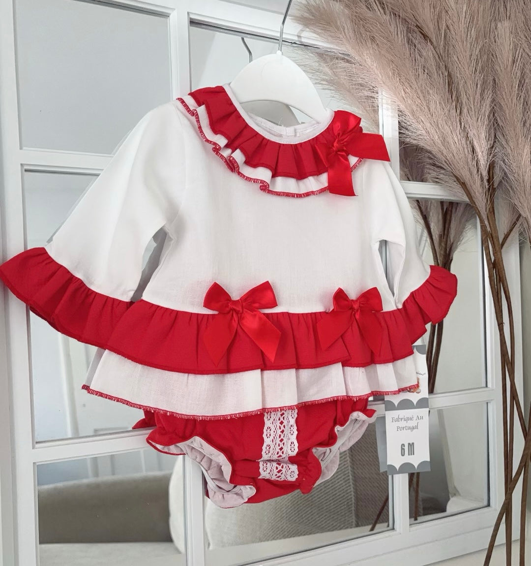 Baby girls red  “Nancy” top and bloomer set