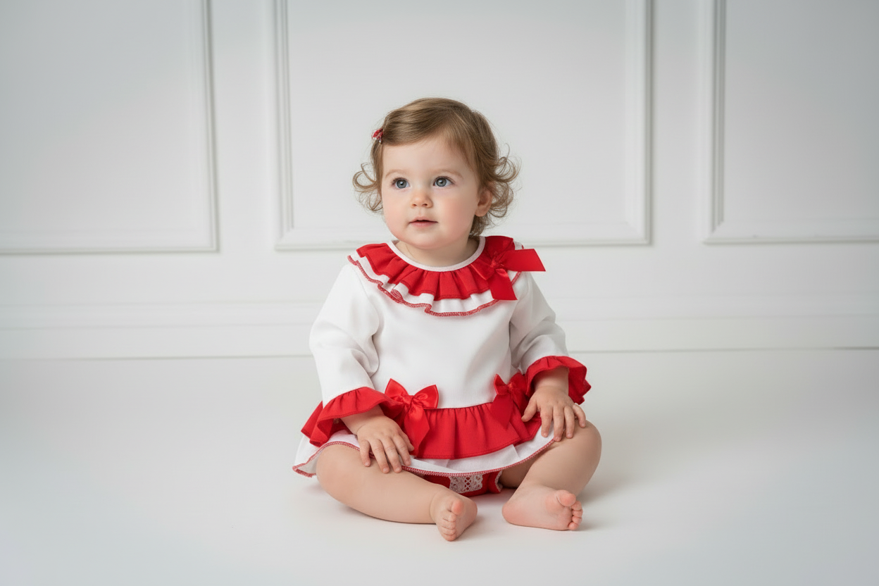 Baby girls red  “Nancy” top and bloomer set