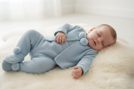 Baby boys sky knitted ‘Pompom’ set