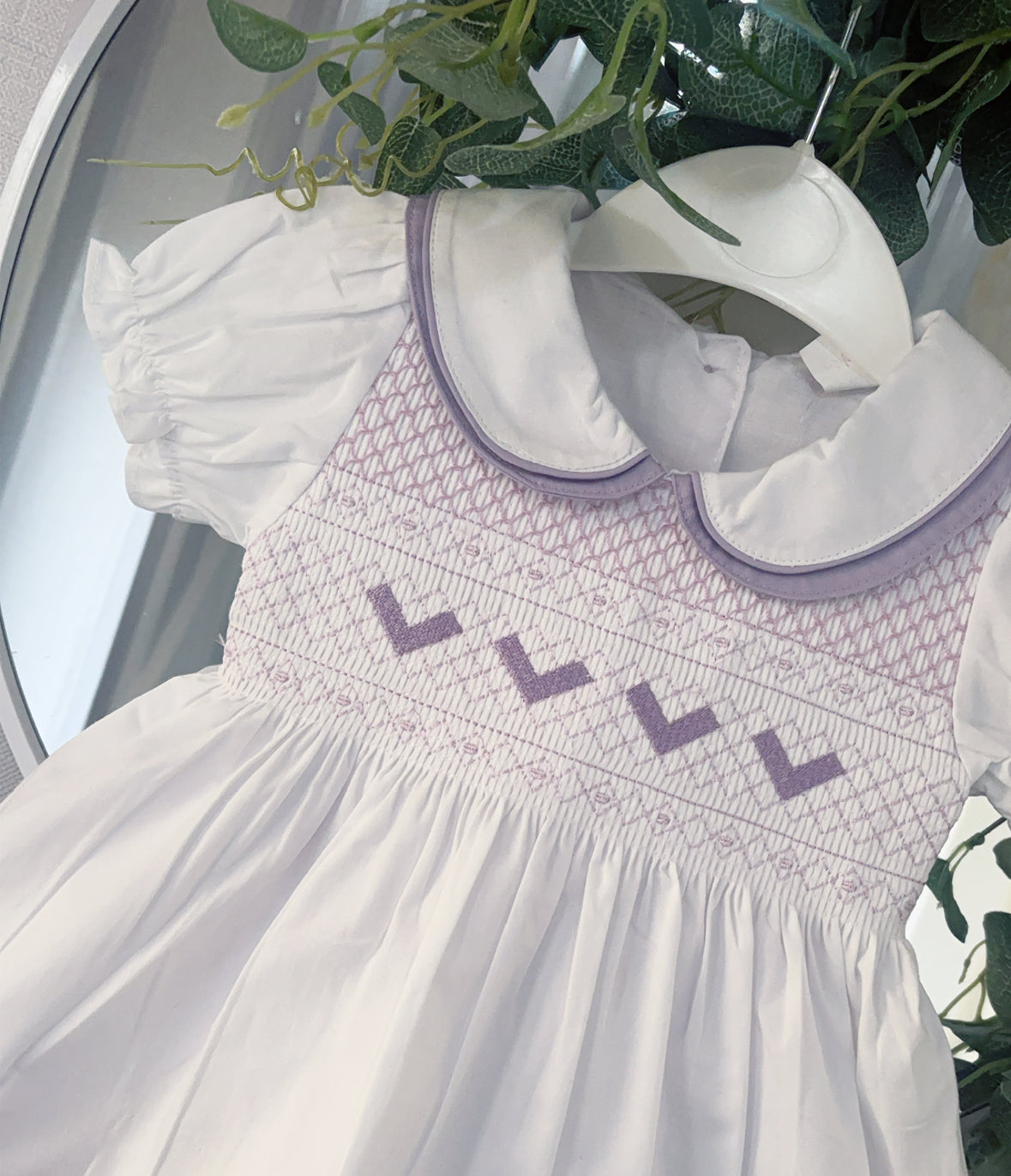 Baby girls smocked dress with knickers and headband