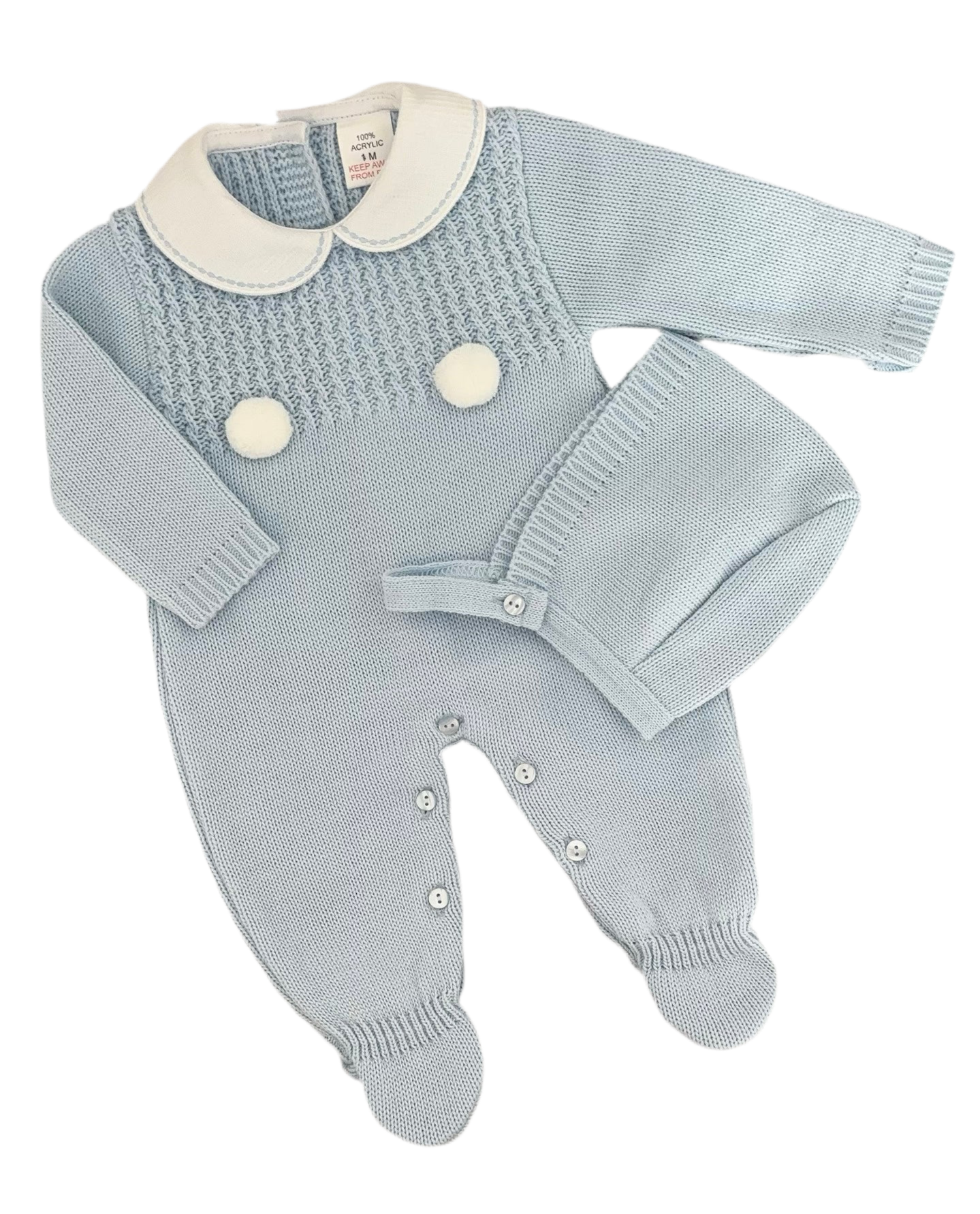 Baby boys knitted all in one with bonnet