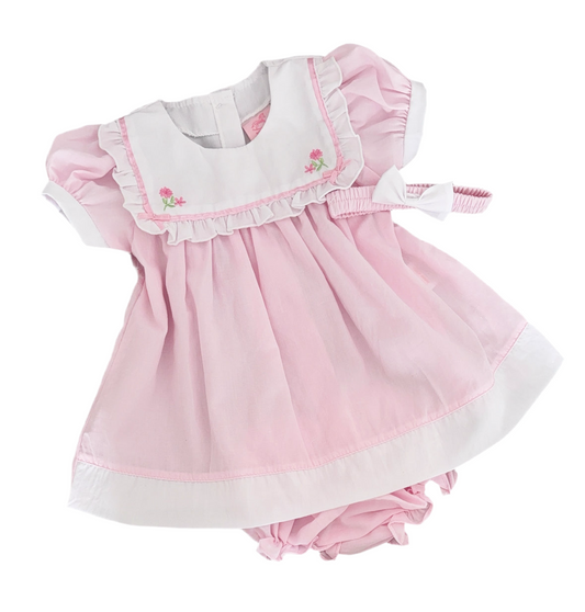 Baby girls pink dress with knickers & headband