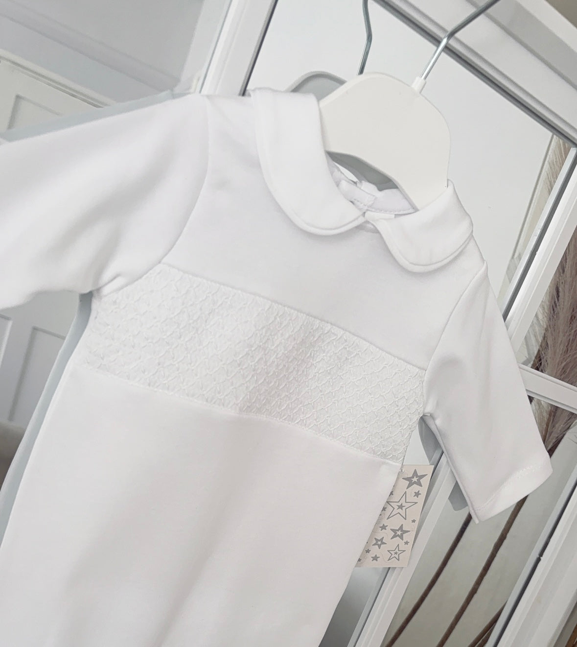 White Unisex smocked all in one