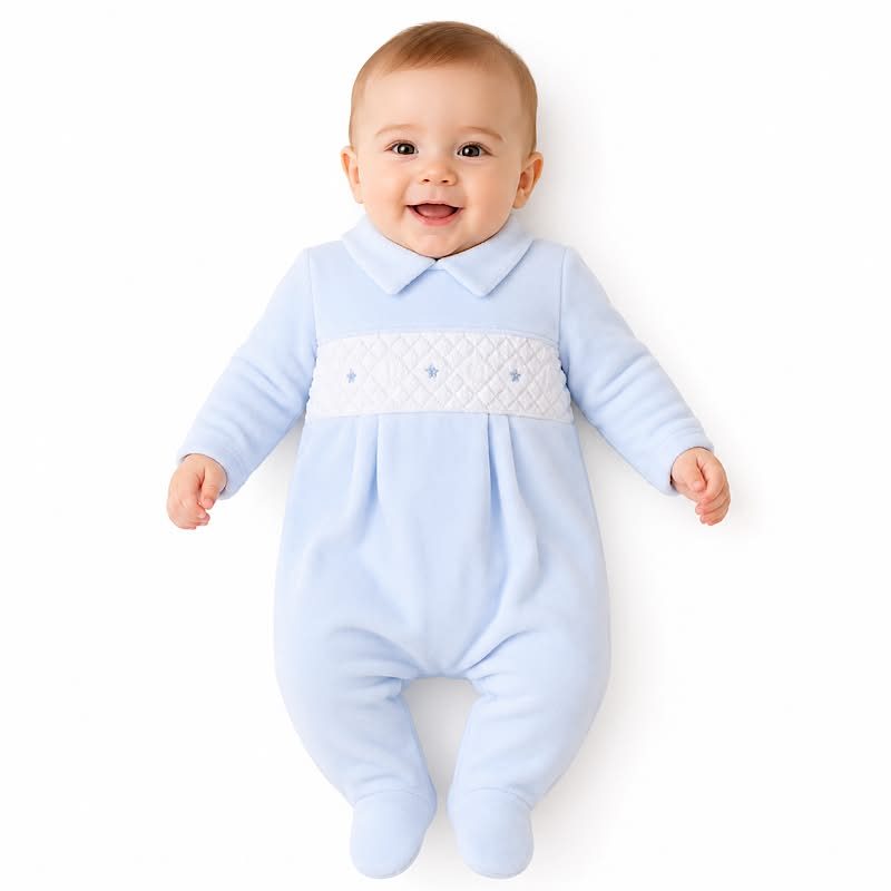 Baby boys Velour Star Smocked all in one
