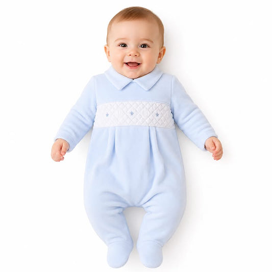 Baby boys Velour Star Smocked all in one